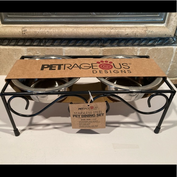 Metal Scroll Pet Dining Set in Stainless Steel - Picture 4 of 8